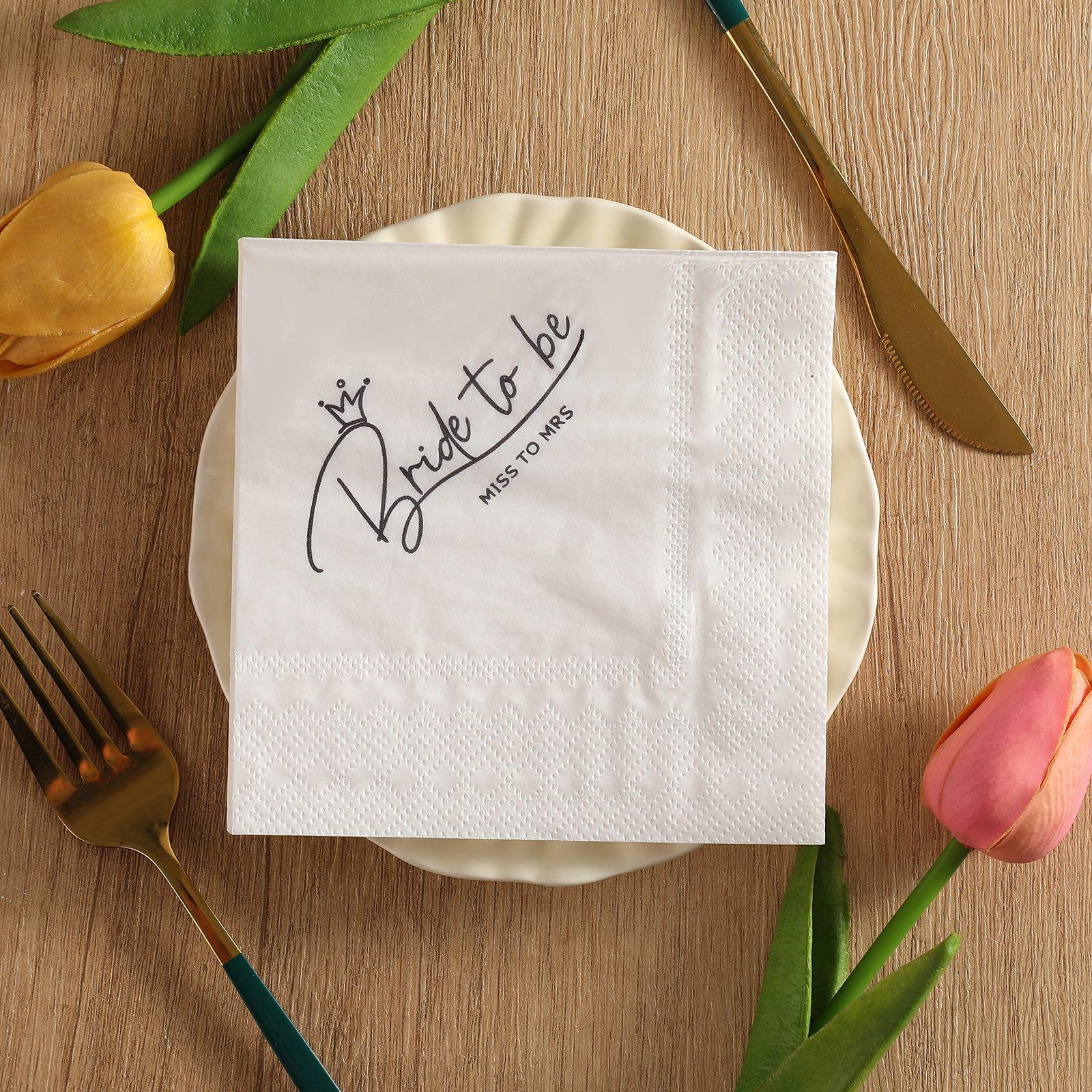 1bag Simple Bride To Be Theme Paper Napkins Miss To Mrs Disposable Tissues for Bridal Shower Wedding Bachelorette Party Decor