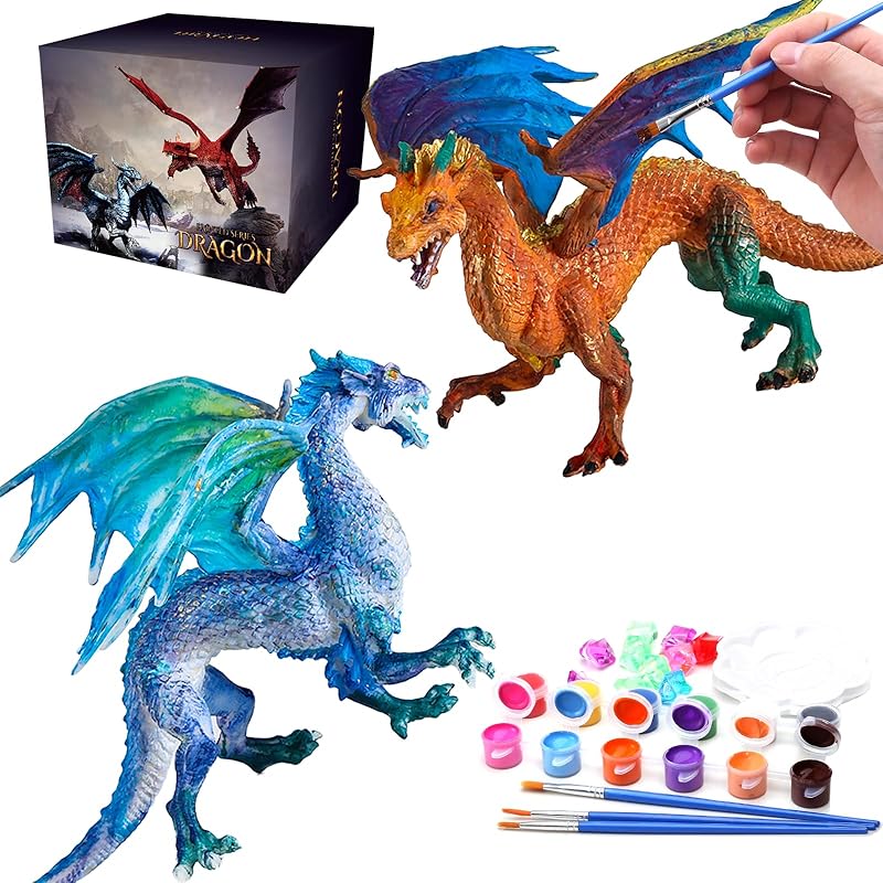 SOLDAY Painting Dragon Toys Kits for Kids Arts and Crafts Ages 3 6 5 7 9 12 Boys Girls to Make Your Own Paintable Figurines Dragon Birthday Party