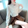 Women's Long Sleeve Stand Collar Lace Shirt with Velvet Inner Layer