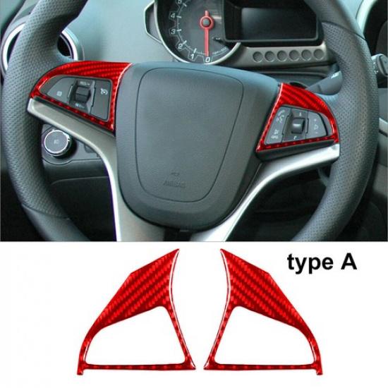 Red Carbon Fiber Steering Wheel Button Cover Trim For Chevrolet Sonic 2012-2016