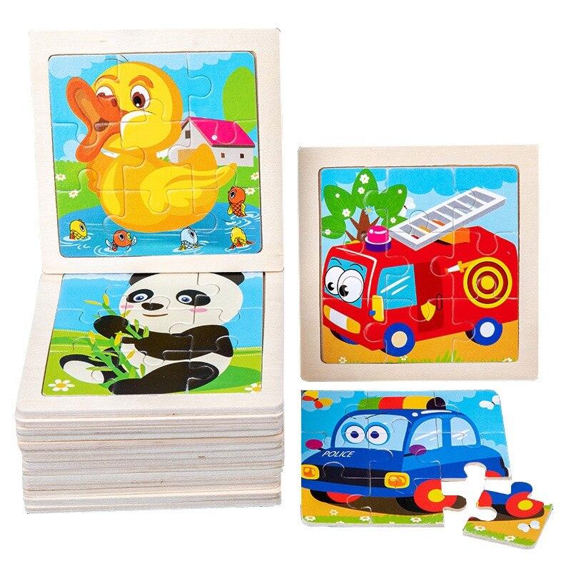 3pcs Puzzle Piece Wooden Children Cartoon Animal Pattern Puzzle Toy For Early Childhood Education 3-7 Years Old