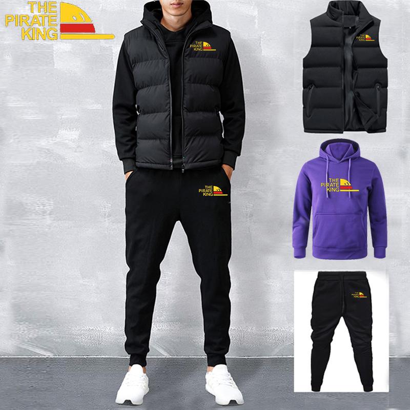 Men's Autumn Winter Tracksuits Casual Jogger Set Warm Vest Sweatpants Hoodie 3 Pieces Suit Male Sweatsuit Sports Suits