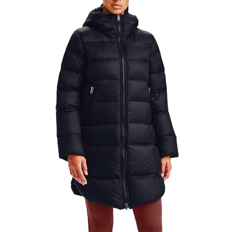 Under Armour Sportstyle Graphic Solid Color Warm Winter Mid-Length Hooded Down Jacket Women Outerwear Black 1355836-001