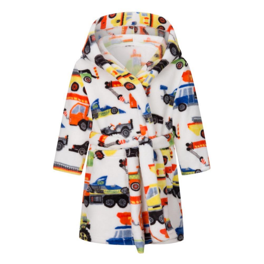 2-12 Years Kids Flannel Bathrobe Children Print Soft Warm Hooded Robes