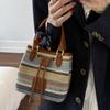 2026 Borsa a Secchiello Intrecciata Arcobaleno Creativa da Donna Carina Ultima Borsa a Tracolla Patchwork Stile Coreano Borse da Lavoro a Spalla