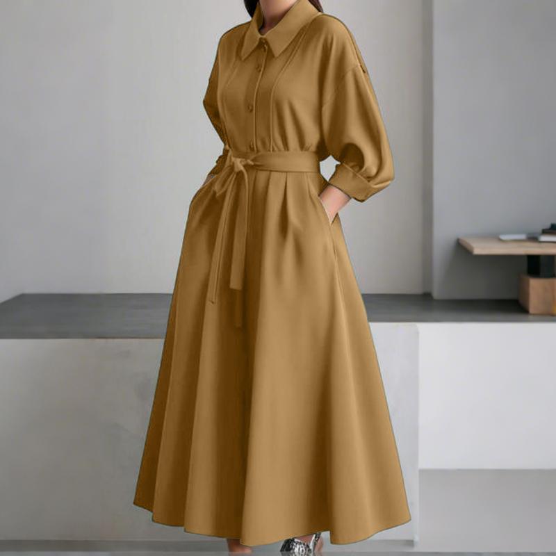 ZANZEA Women Casual Turn Down Collar Loose Long Sleeve Spring Autumn Dress