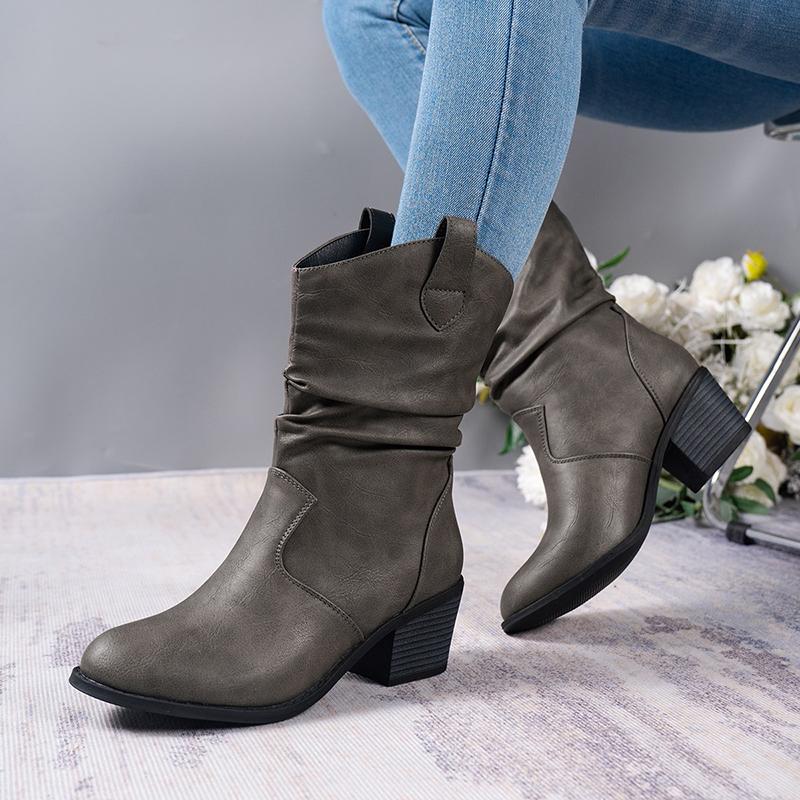Bílé kovbojské boty pro ženy Podzim Zima Silné podpatky Zřasené kotníkové boty Žena Vintage Špičatá špička Západní Cowgirl Botas