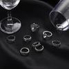 Retro Rhinestone Floral Feather Carved Open Ring Set - 9 Pieces