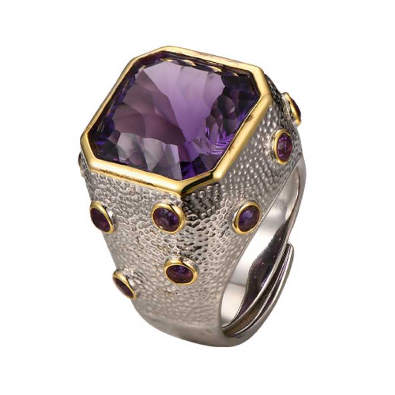 

SACE GEMS из стерлингового серебра 925 пробы, изменяемого размера, роскошные кольца с натуральным аметистом для женщин, обручальные, коктейльные, вечерние, изящные ювелирные изделия, подарок Open фиолетовый