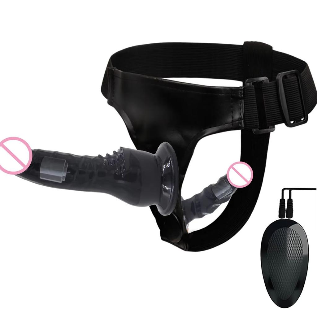 Wired Remote Vibrating Double Penetration Strap On Harness Realistic Silicone Dildo Panties Adjustable for Couples Pegging Anal