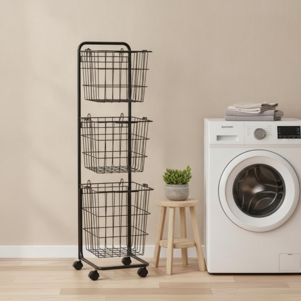 Rolling Storage Basket Cart Mobile Utility Trolley on Wheels for Laundry Room