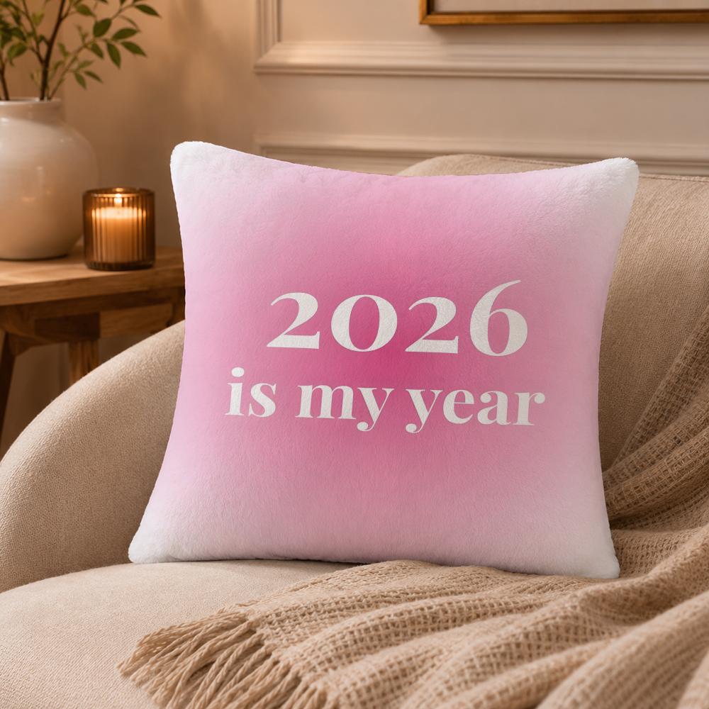 2026 Happy New Years Cushion Cover Anti-dustmite Pillowcase Invisible Zipper Silky Short Plush Sofa Cushion Cover