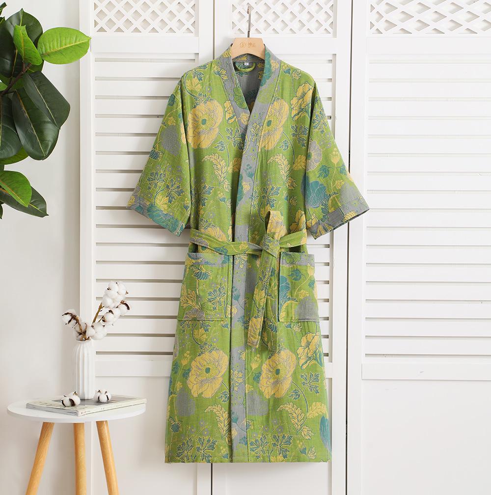 Pure Cotton Double Layer Gauze Bathrobe - Class A Spring/Summer, Thin, Water-Absorbent, Quick-Drying Yukata for Couples