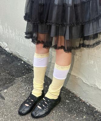 Isjabaibeu Lace Layered Open Toe Socks - Yellow