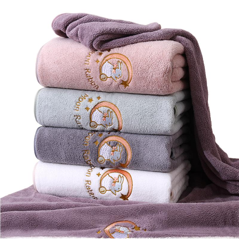 Absorbent Coral Fleece Towels with Embroidery Adult Home Use Quick Dry Face and Bath Towels 70*140cm&1&299 and Below&1 bath towels розовый