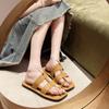 Fashion Summer Slippers Women Genuine Leather Flip Flops String Bead Narrow Band Thick Sole Slides Casual Comfort Flat Slippers Woman
