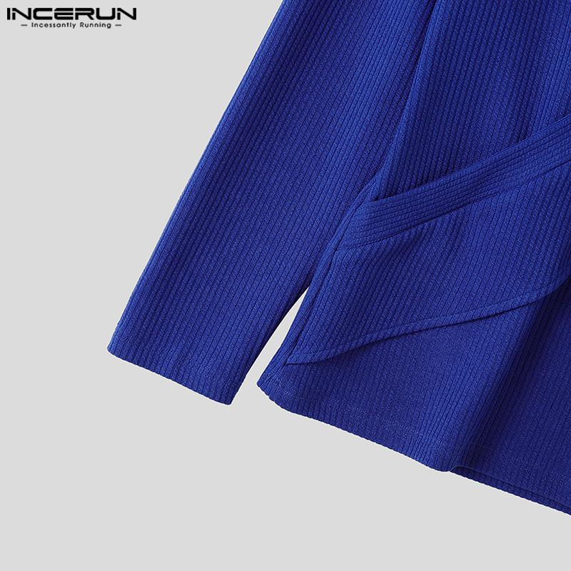 INCERUN Men V Neck Front Cross Long Sleeve Fitted Tops Knitted Rib Undershirts