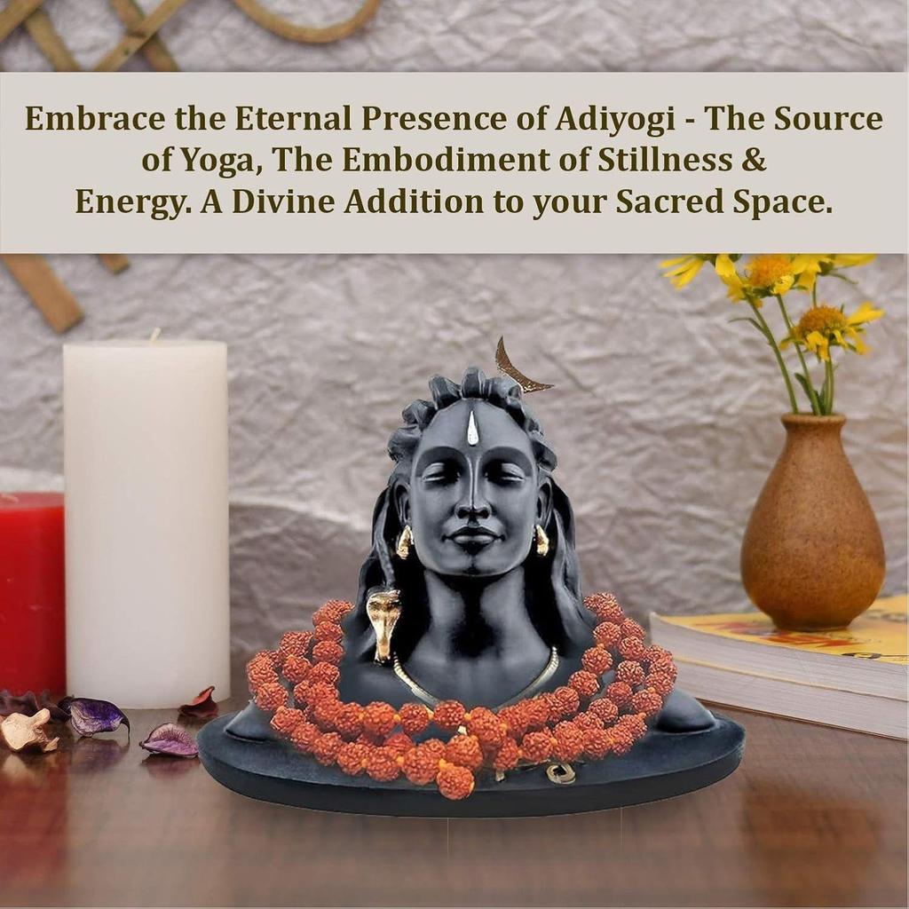 5.5 Inch Adiyogi Statue with Rudraksh Mala/Resin Car Dashboard Idols/Lord Shiva for Pooja/Shivratri Gift/Decor/Shiv Murti/Mahadev Statues/