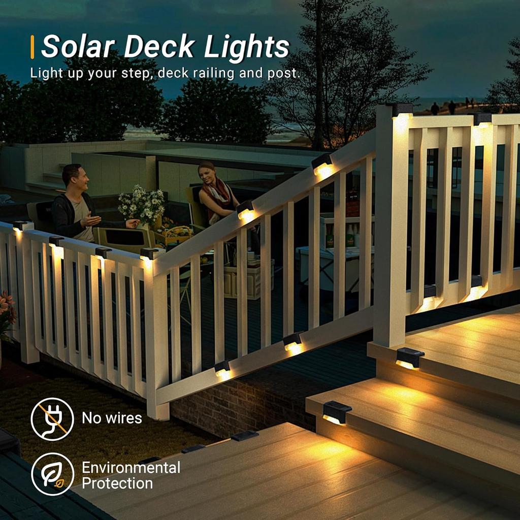 Solar Step Lights Waterproof LED Lights for Outdoor Stairs, Steps, Fences, Patios, Yards, Porches and Balconies