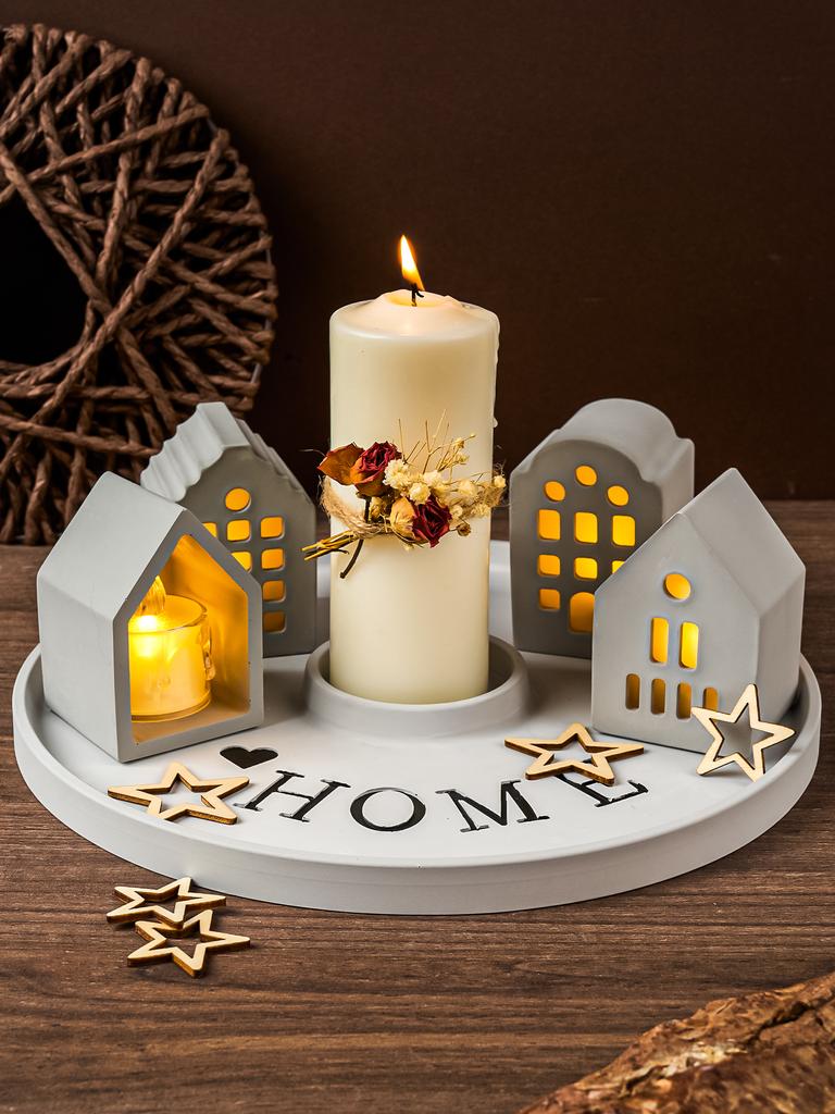 European Style Ambient Light House Silicone Mold Concrete Houses Crafts Casting Molds DIY Candle Holder Plaster Mould Home Decor