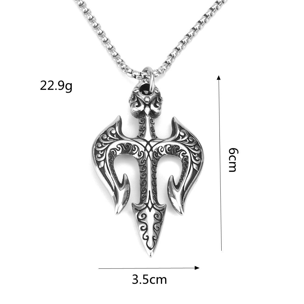 Colar Vintage de Titânio com Tridente de Poseidon Nórdico para Homens Pingente de Joia da Mitologia Viking