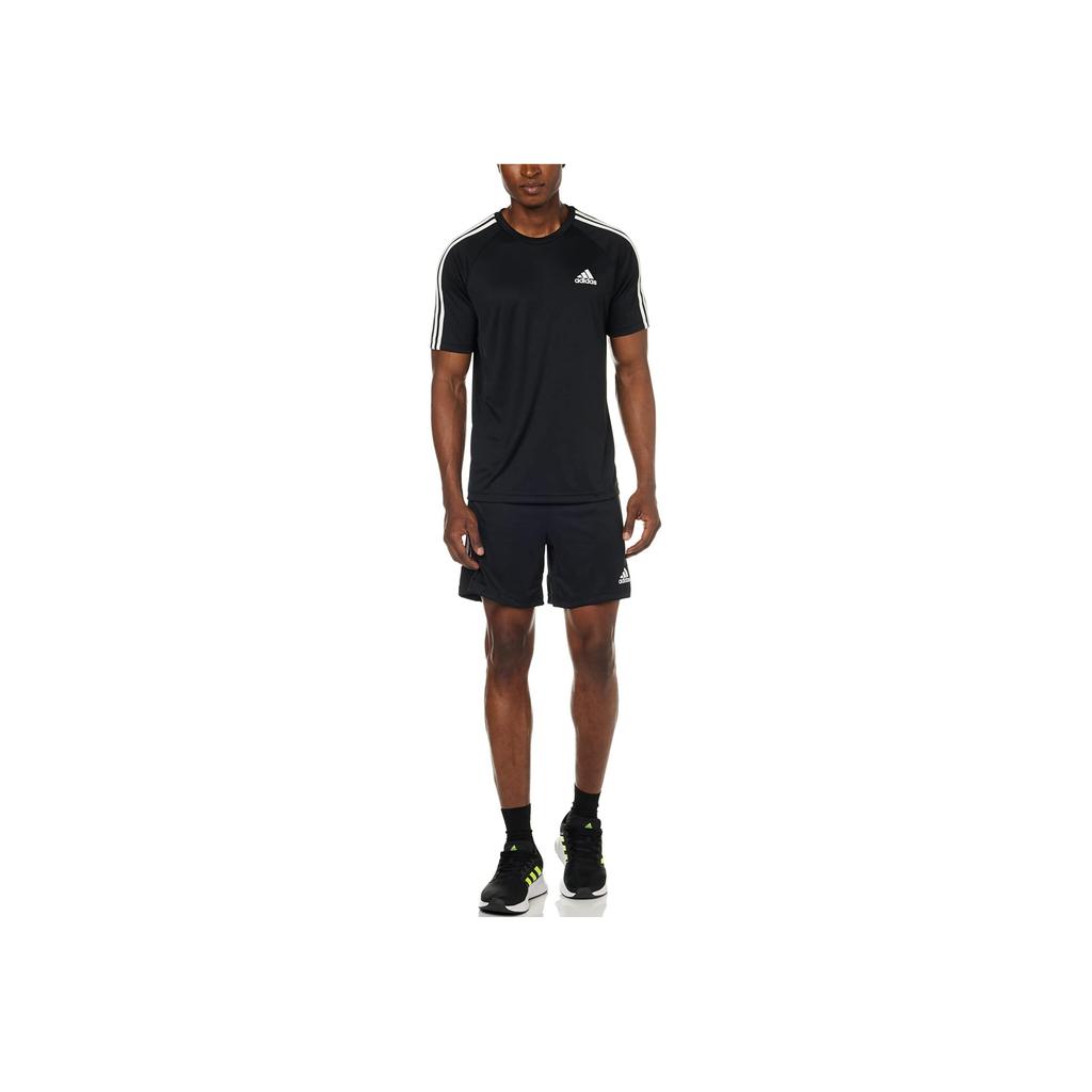 Adidas Striped Print Slim Fit Crewneck Tee Men Tops Black H28925