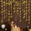 Gold Shimmering Musical Note Star Hanging Garland Gold Music Theme Party Hanging Backdrop Ceiling Decor for Birthday Baby Shower Party Concert