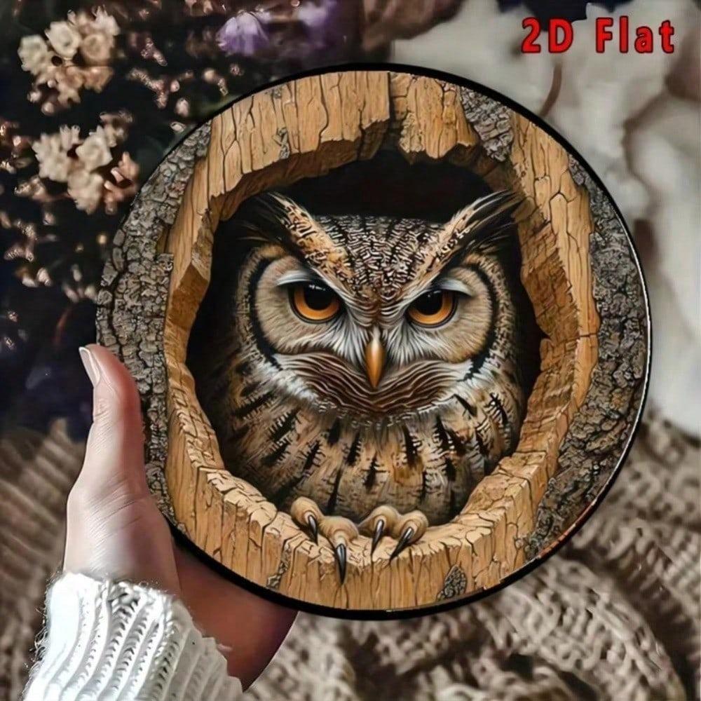 Arte da Parete Rotonda in Metallo Vintage Scultura di Civetta Decorazione per la Casa
