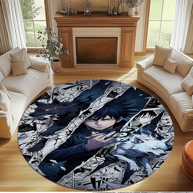 Jujutsu Kaisen Print Round Rug, Washable Floor Carpet, For Entryway Dorm Laundry Room Office Study, Home Decor Birthday Christmas Gift