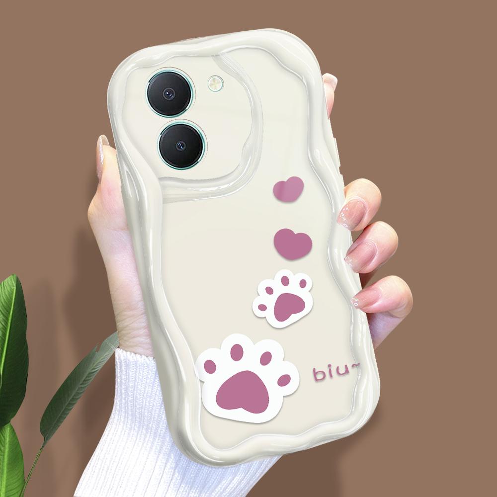 Cute Cartoon Pattern Cream Texture Casing Wavy Edge Soft Silicone Cover Phone Case for Vivo
