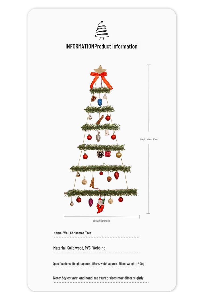 Luminous Christmas Tree Wall Decorations with Ornaments, Pine Cones, and Vines