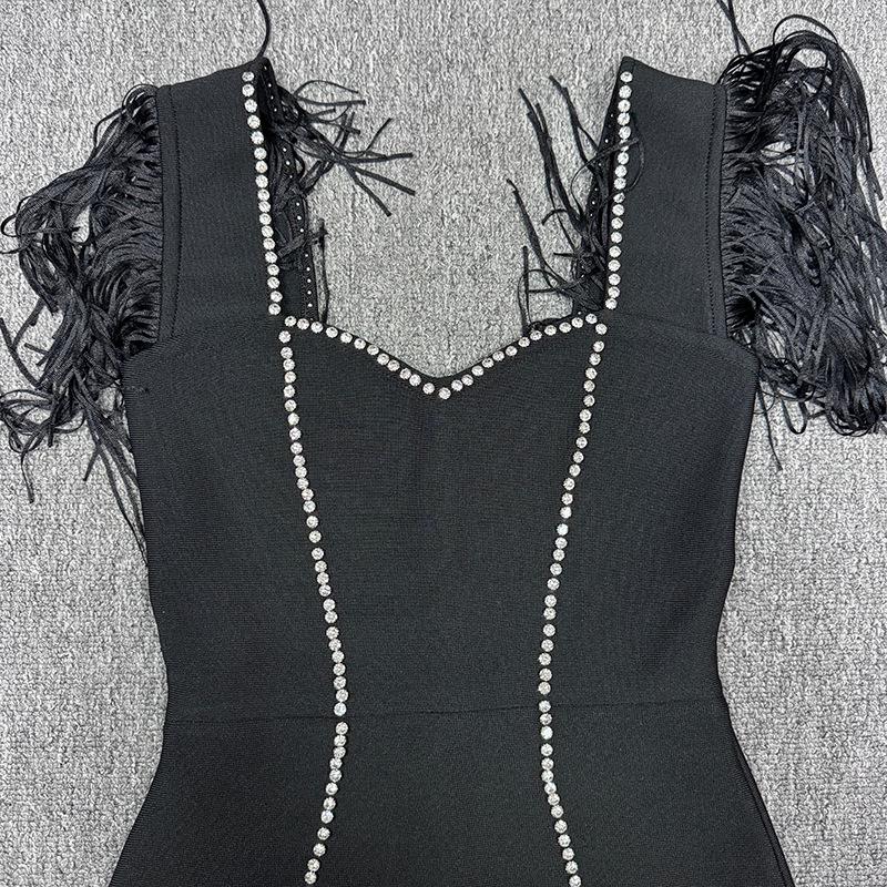 Elegant Rhinestone Tassel Sleeveless Bandage Dress
