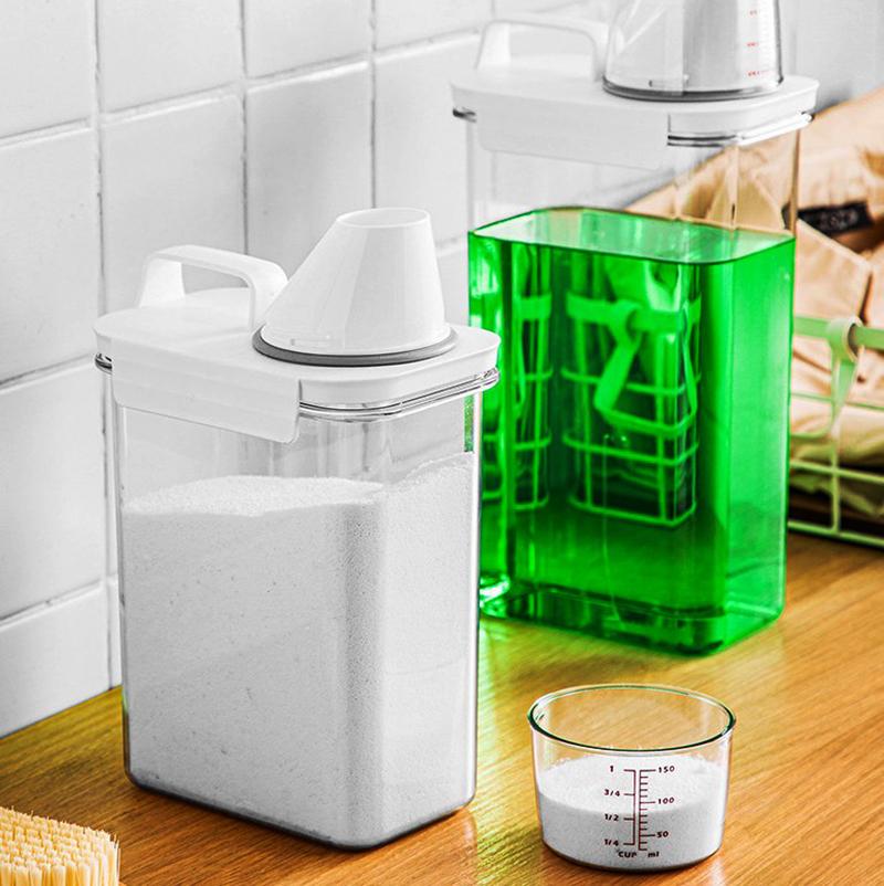 1100/1800/2300 ml nachfüllbarer Waschmittelspender, leerer Tank für Pulverweichmacher, Bleichmittel, Vorratsbehälter mit Etiketten