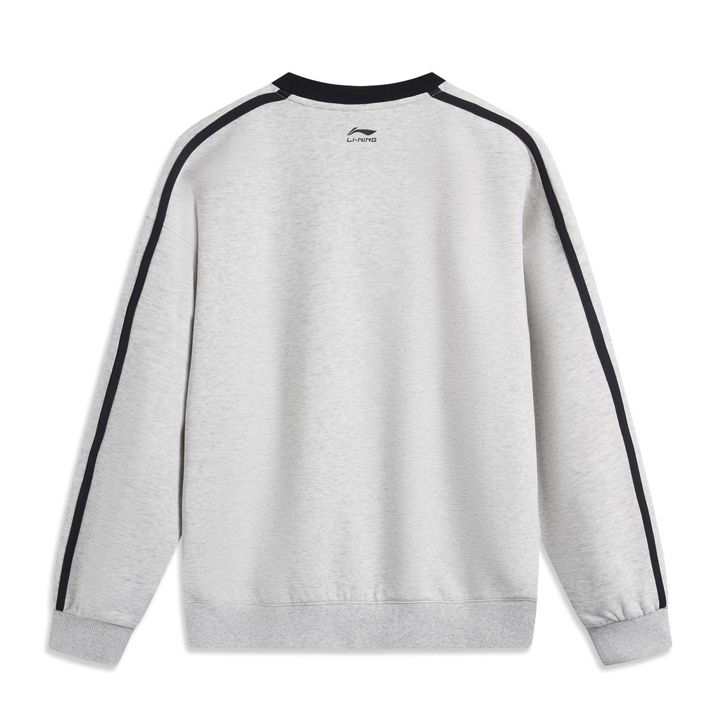 Li-Ning Comfortable Casual Simple Loose Round Neck Pullover Sweatshirt Unisex Sweatshirt Flower-Gray River-Stone-Gray AWDV397-2