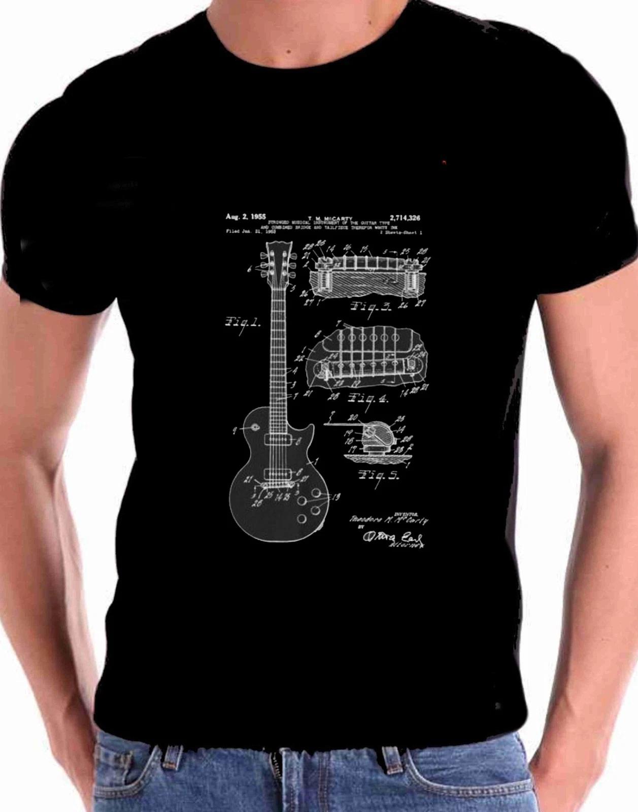 Electric Guitar Patent T-Shirt Drawing Art Vintage 1950 rock and Roll Beginning S