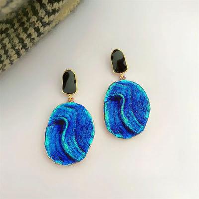 Tide 925 Silver Needle Blue Textured Earrings Women'S, Niche Design Temperament Irregular Earrings