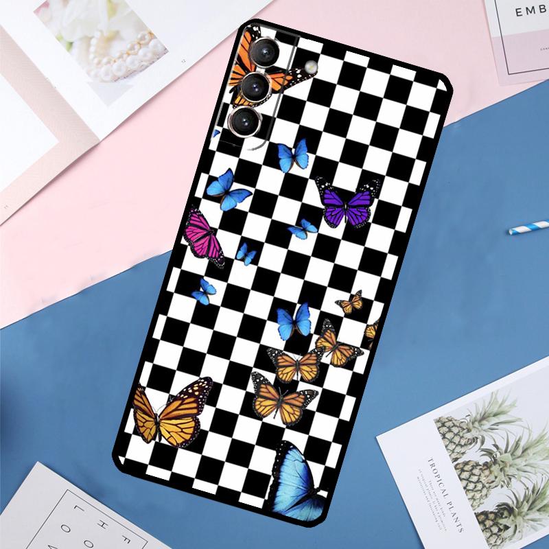 Checkerboard Sunflower Case For Samsung Galaxy S24 Ultra S20 S21 S22 S23 S25 Ultra S9 S10 Plus S25 FE Back Cover