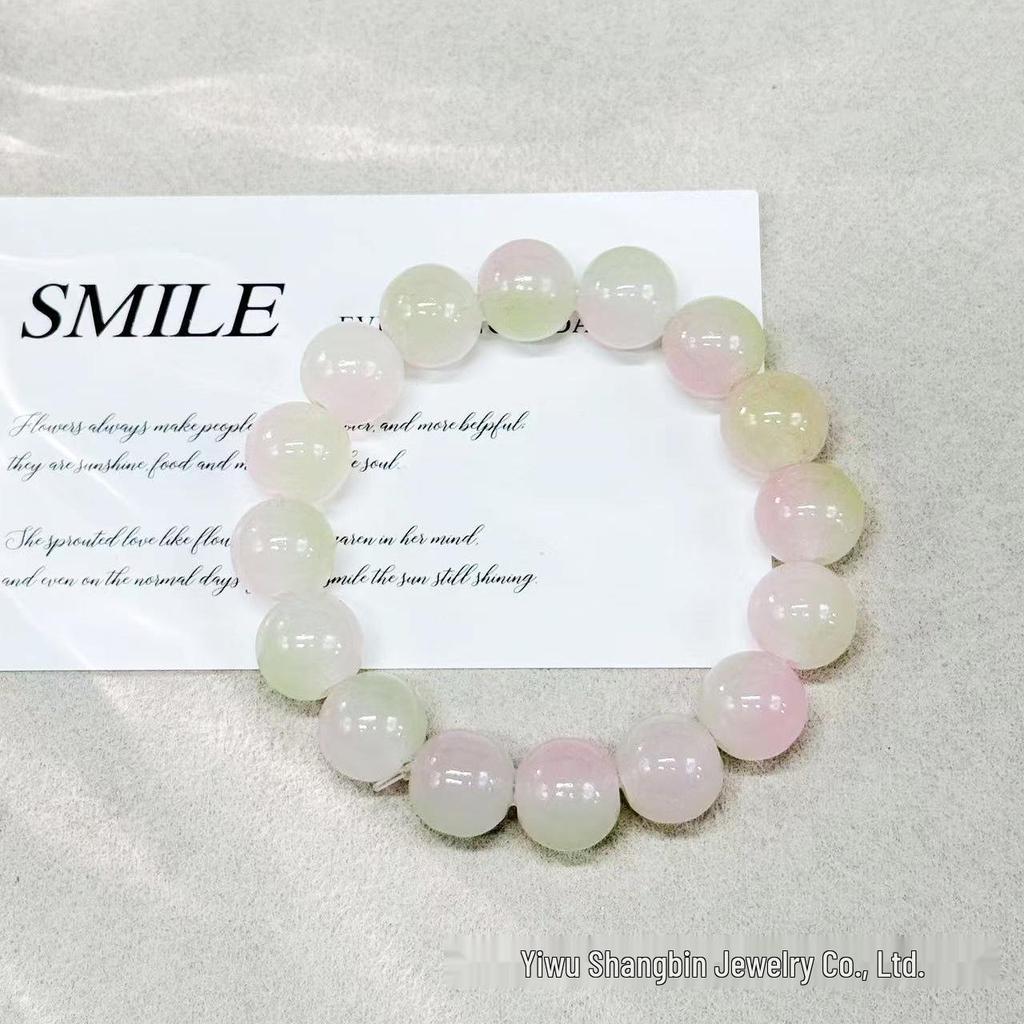 Gradient Glazed Glass Bead Bracelet - 12mm Ice Transparent Ring Wrap, Soft Disc Finish, Student Bracelet, Best Friend Gift