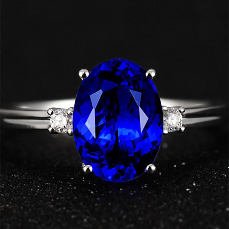 BELLA BOX Ovaler blauer Saphir-Stein für Damen, Verlobungsring, Silber, Damen-Party-Edelstein-Schmuck