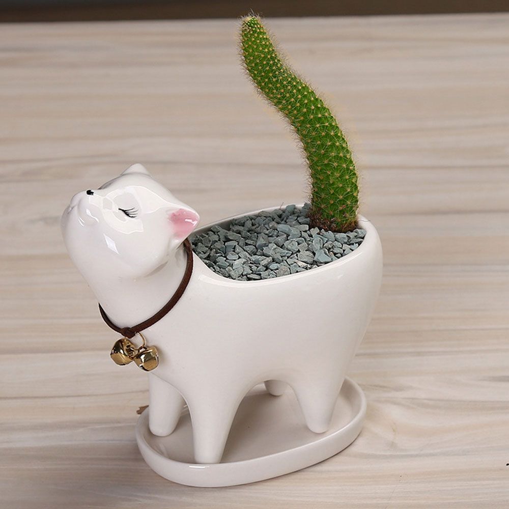 

Gift Flower Pots Mini Garden Ornaments Cat-Shaped Plant Pots Cute Animal Ceramics White