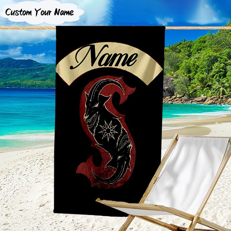 1PC Custom Name Beach Towel Slipk-not Band Artwork Beach Towel, Suitable for Camping, Travel, Beach Accessories, Super Absorbent, Family Gift