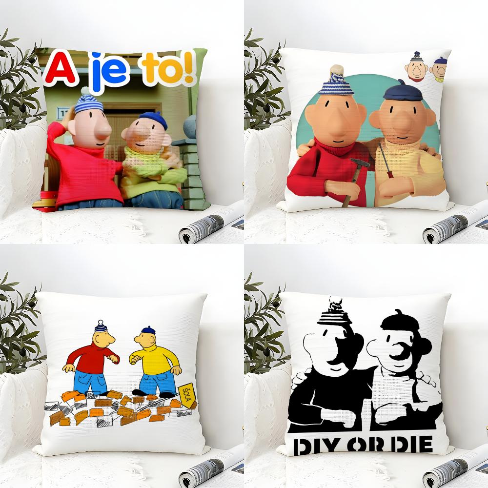 Klassische Reto Cartoon P-Pat & Mat 2 Kissenbezug Natürlicher Leinen Doppelseitiger Druck Sofa Heimdeko Kissenhülle
