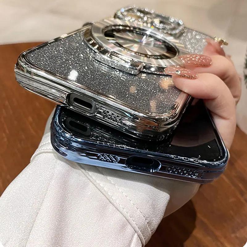 Luxury with Bracket Glitter Case For Xiaomi Redmi Note 13 Pro 12 12S 13C 11 11S 10S 9S Case For POCO X6 M6 M5S Case Holder Cover