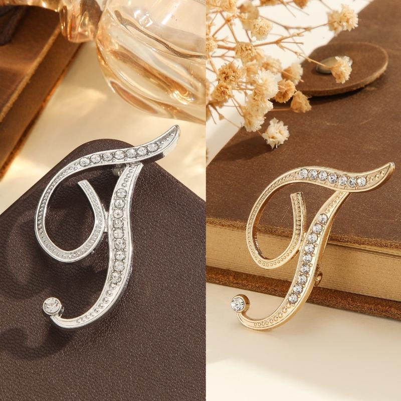 2Pcs  Full  Encrusted Gold And Silver Alphabet Letter Brooches Pins Minimalist Clothing Jewelry Accessory