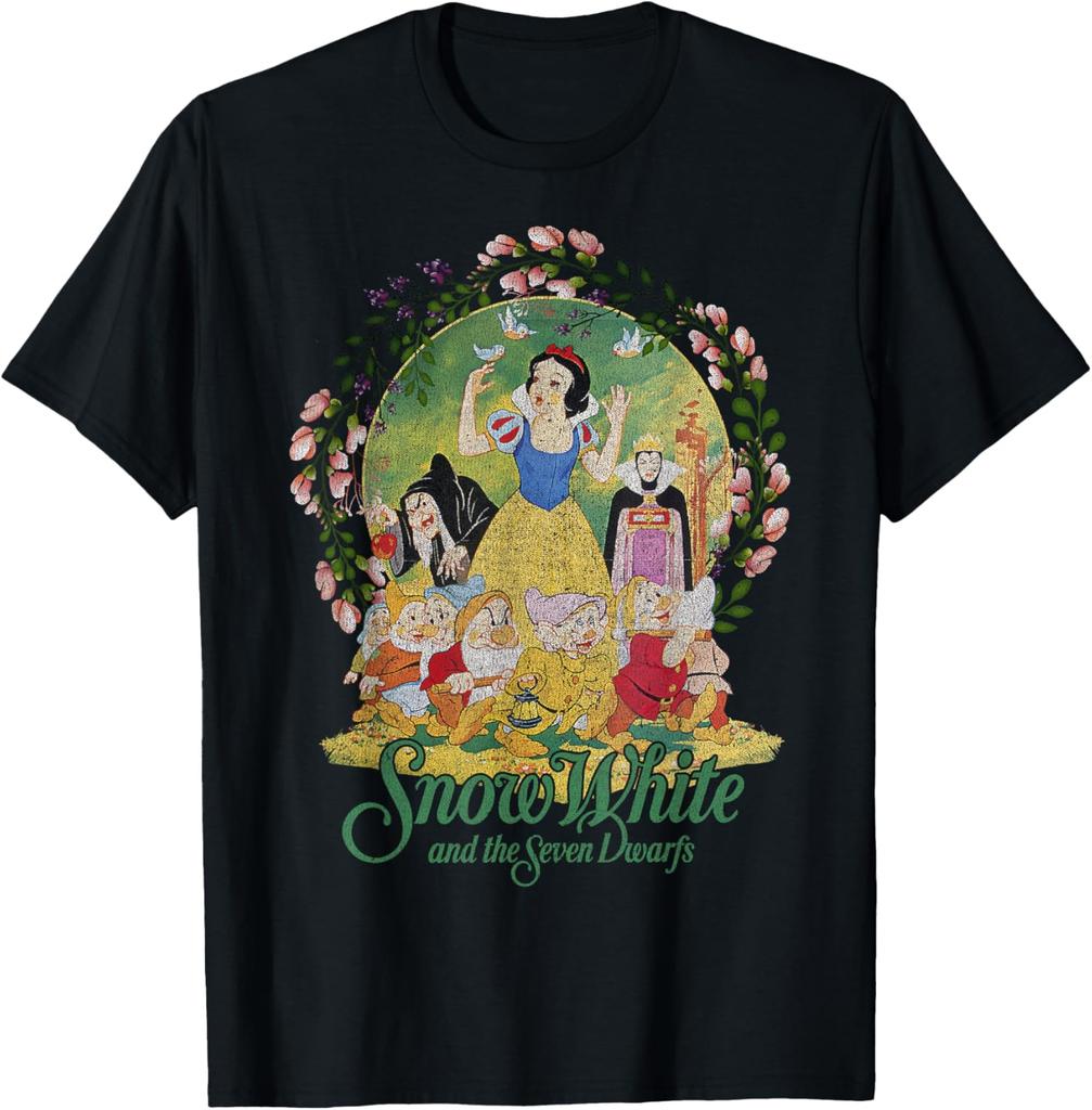 Fashion Casual Unisex Snow White Group Shot Classic Poster Floral Wreath T-Shirt S-4XL Summer