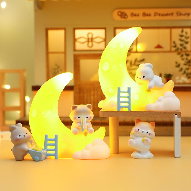 Cartoon New Cute Star Moon Story Night Light Resin Crafts Button Electric Cell