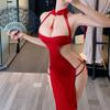 Sexy Lingerie Cheongsam Deep V Slit Dress Uniform Tempting Tight Fitting Sexy Clothes For Woman Women's Pajamas Night Richiami
