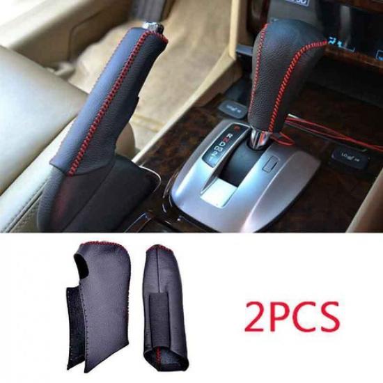 Fit For Honda Accord 2008-2013 Black&Red Leather Shifter Hand Brake Cover Trim