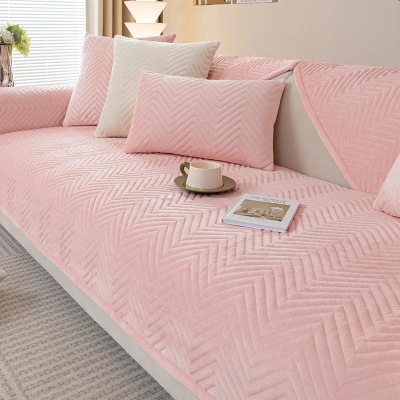 

Утолщенный короткий плюшевый стеганый чехол для дивана, нескользящий чехол для дивана с шевроном, универсальный секционный L-образный чехол для дивана, спинка, полотенце 70x70cm 1pcs