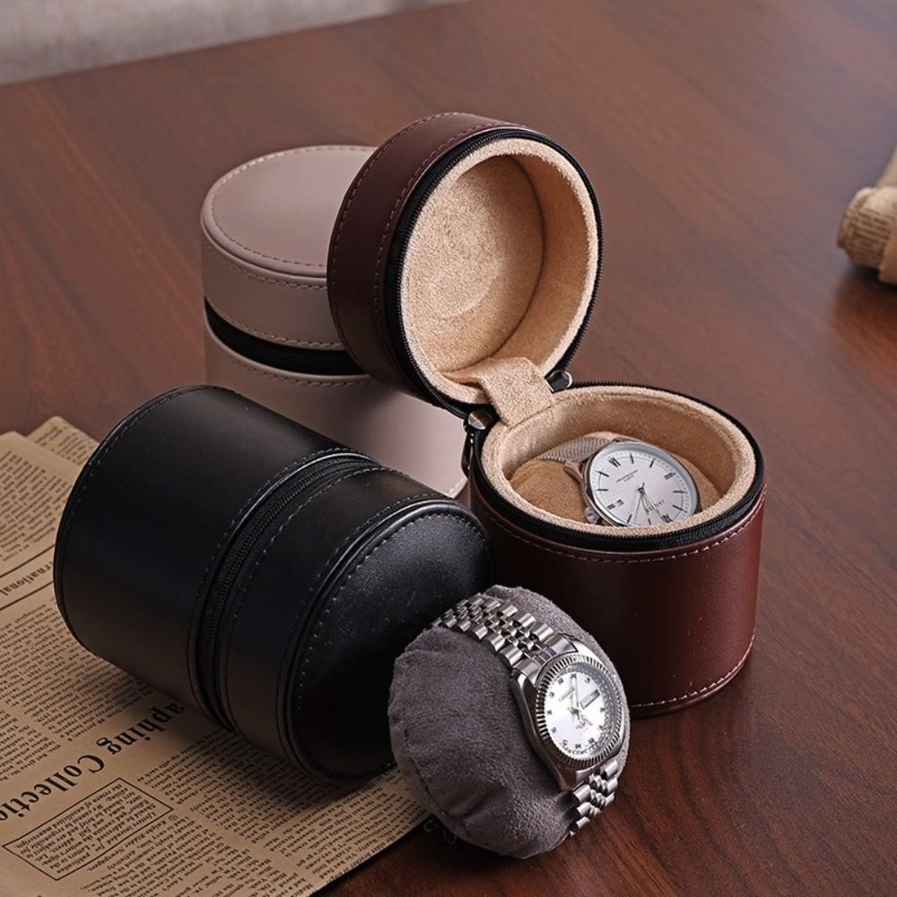 PU Leather Watch Storage Box Round Flip-Top Watch Storage Holder Creative Watch Bag  Daily Commute